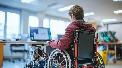 Obraz premium A person with a disability testing a prototype of a new assistive device, demonstrating innovation in action