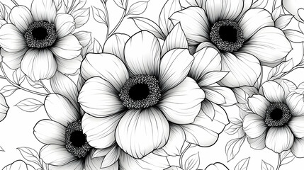 Fototapeta premium Minimalist Floral Elegance, a simple yet striking design featuring continuous line art of delicate flowers, embodying tranquility and modern aesthetics