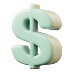 3D Stylish three-dimensional dollar symbol in a soft mint color, perfect for finance, saving, or investment-themed designs.