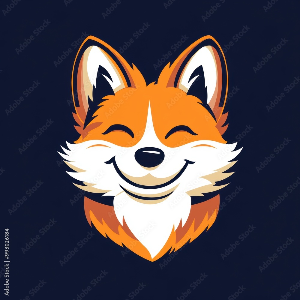 Poster happy fox mascot.