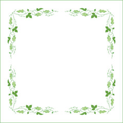 Vegetal frame with grapevine,  bunches with green grape, decorative corners for greeting cards, banners, business cards, invitations, menus. Isolated vector illustration.	
