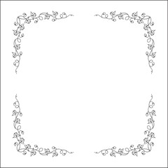 Vegetal floral frame with leaves and flowers, decorative corners for greeting cards, banners, business cards, invitations, menus. Isolated vector illustration.	
