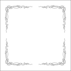 Vegetal elegant black and white elegant ornamental frame, decorative border, corners for greeting cards, banners, business cards, invitations, menus. Isolated vector illustration.	
