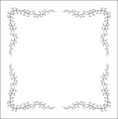 Black and white floral frame with bluebell flowers, bluebells decorative corners for greeting cards, banners, business cards, invitations, menus. Isolated vector illustration.	
