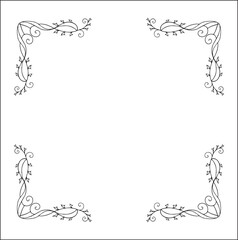 Vegetal elegant black and white elegant ornamental frame, decorative border, corners for greeting cards, banners, business cards, invitations, menus. Isolated vector illustration.	
