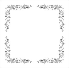 Vegetal floral frame with leaves and flowers, decorative corners for greeting cards, banners, business cards, invitations, menus. Isolated vector illustration.	
