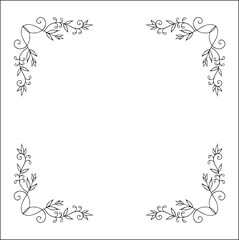 Vegetal elegant black and white elegant ornamental frame, decorative border, corners for greeting cards, banners, business cards, invitations, menus. Isolated vector illustration.	
