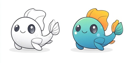 Naklejka premium Cute Cartoon Fish.