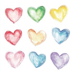 Fototapeta premium Watercolor Hearts Set.