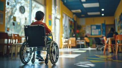 A public service announcement on disability awareness playing in a community center