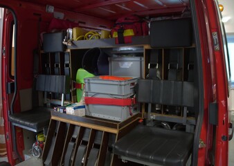 Old Firefighter Car Equipment Interior Technic - Bavaria, Germany September 25 2024