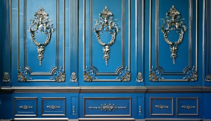 Wall panels. Classic interior wooden wall. Modern luxury blue decor.
