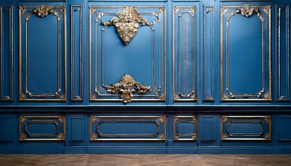 Wall panels. Classic interior wooden wall. Modern luxury blue decor.
