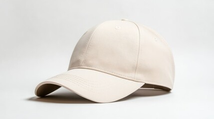Fototapeta premium Blank Beige Baseball Cap Mockup on White Background, Cap Mockup, Baseball Cap