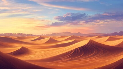 Fototapeta premium Golden Desert Dunes at Sunset, Landscape, Nature ,desert, sunset