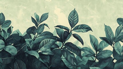 Vibrant Green Foliage Closeup with Textured Leaves in Natural Light and Detailed Vein-generative ai