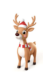 Fototapeta premium Adorable Christmas deer holiday hero 3D icon in minimalist style, cute design, solid background, red and white gradient, high quality, detailed and expressive model.