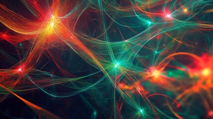 Obraz premium Exploration of multidimensional strings and theoretical physics concepts through vibrant colors and patterns
