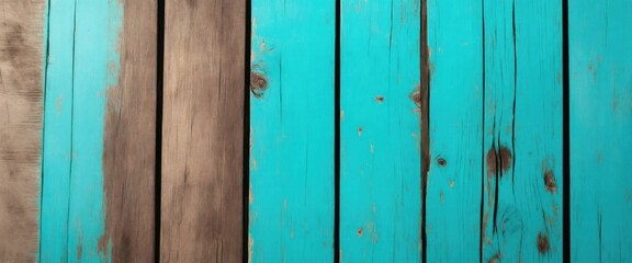 Naklejka premium Old Grungy Cyan and Dark Brown Rustic Wood Texture Background