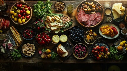 Rustic Farmhouse Table Feast Appetizers, Salads, and Bread, Food, Farmhouse