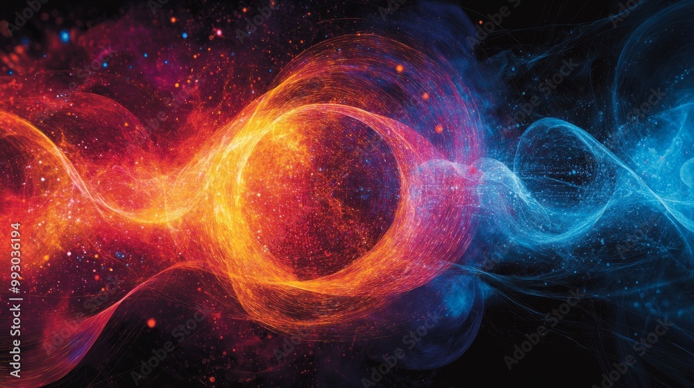 Poster quantum mechanics visualized with atomic orbitals and electron probability clouds illustrating the n