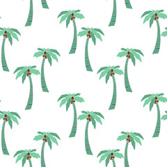 Seamless pattern with coconut palm trees. Summer background, flat illustration