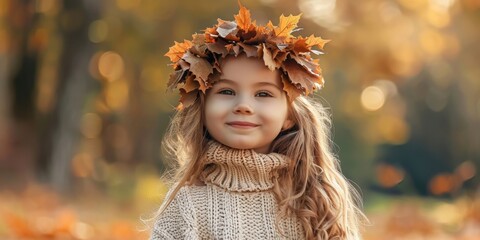 Fototapeta premium A young girl wearing a leafy headband