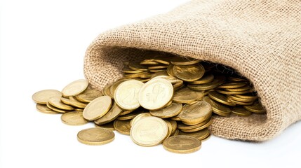 Euro Coins Pouring from Burlap Sack