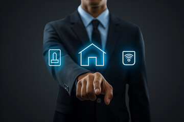 Businessman Touching Smart Home Icon