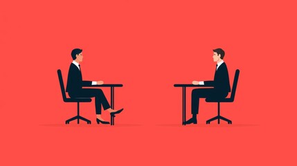 Business Meeting Illustration  Two People Sitting at Desks Facing Each Other