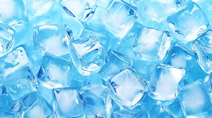 Clear and refreshing ice cubes displayed against a clean background, showcasing their crystalline structure and cool translucence. 