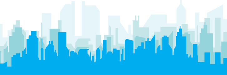 Obraz premium Blue panoramic city skyline poster with bluish misty transparent background buildings of SAN DIEGO, UNITED STATES