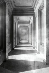 Fototapeta premium Endless Hallway with Doors Leading to Nowhere