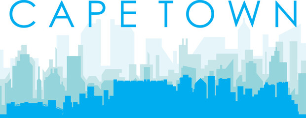 Fototapeta premium Blue panoramic city skyline poster with bluish misty transparent background buildings of CAPE TOWN, SOUTH AFRICA