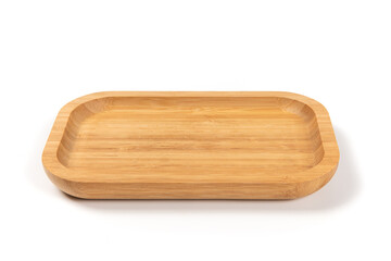 empty rectangular bamboo plate isolated on white background