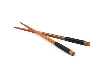 wooden chopsticks isolated on white background.