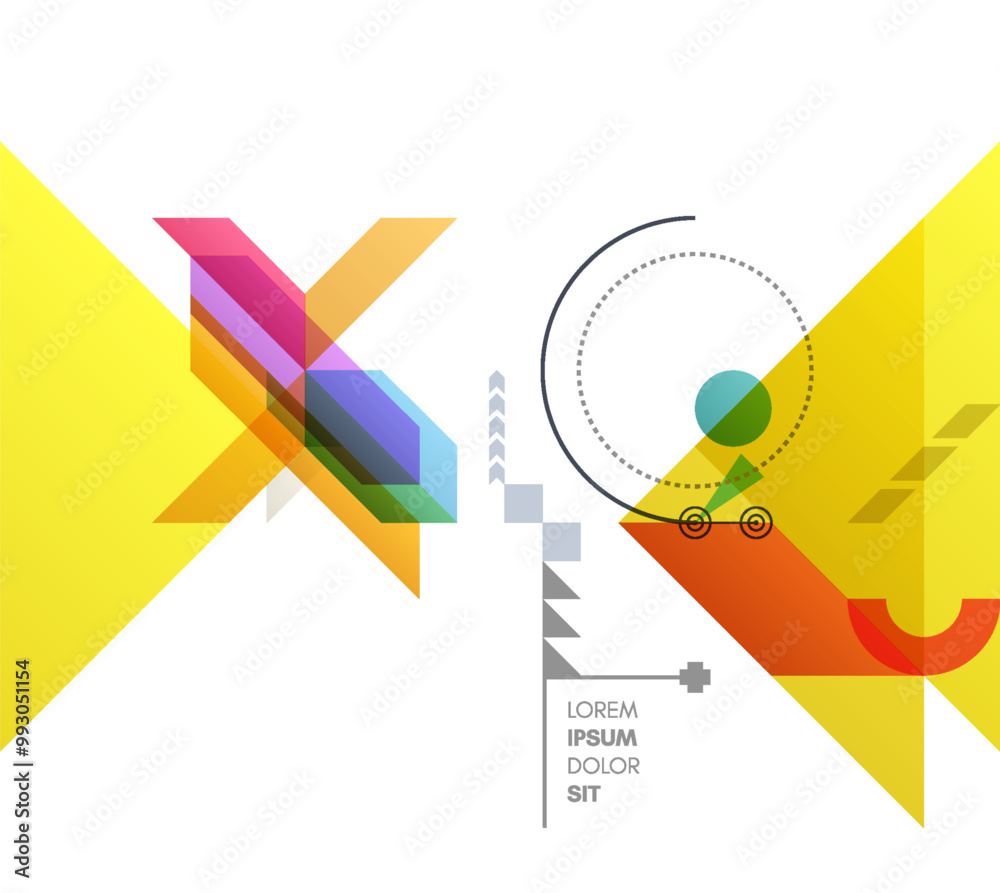 Wall mural art composition of flat colorful vector shapes. abstract transparency geometrical background. cover 