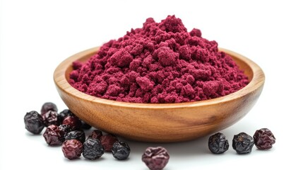 Dried Schisandra Berry Powder in Wooden Bowl
