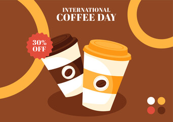 Coffee Day Social Media Background Flat Cartoon Hand Drawn Templates Illustration