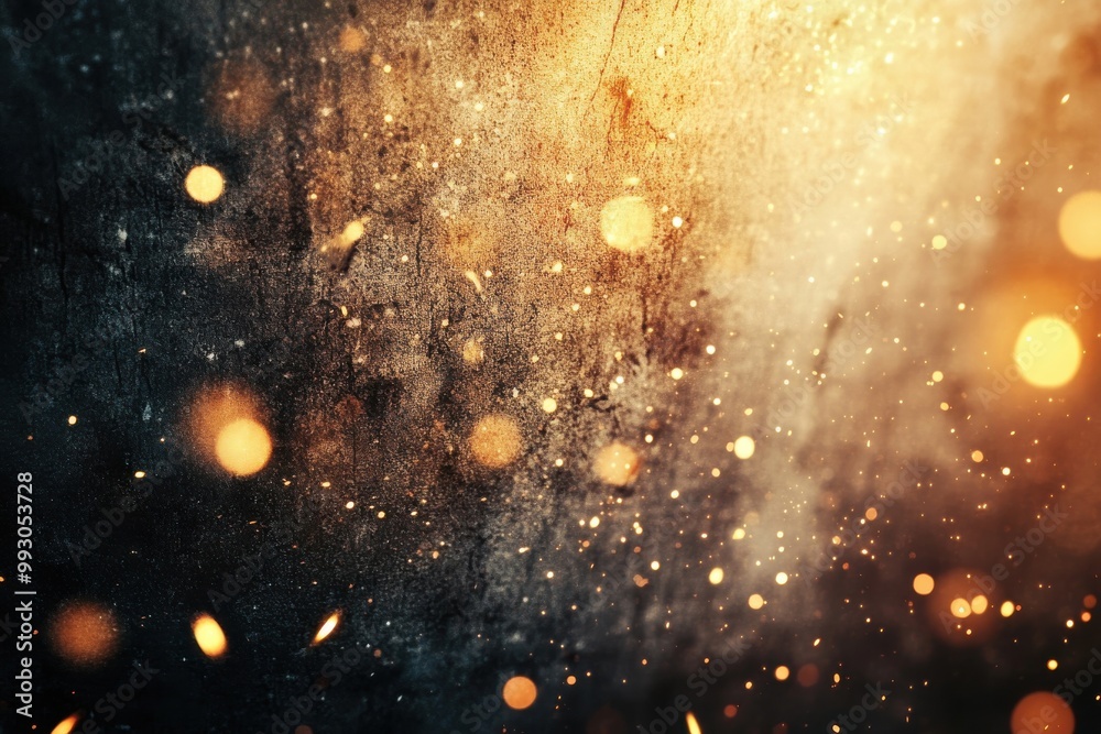 Poster dynamic light trails and particle displays on a worn textured background