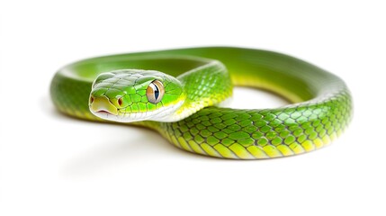 Fototapeta premium Green snake isolated on white background 