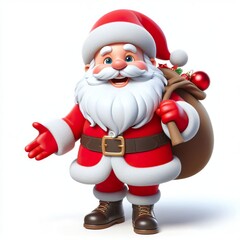 3d Cartoon Happy santa claus hyper-realistic, isolated on a white background