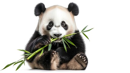 Naklejka premium giant panda eating bamboo isolated on white background 