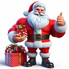 3d Cartoon Happy santa claus hyper-realistic, isolated on a white background