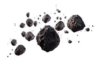 Cluster of Asteroids Floating in Space on a Transparent Background