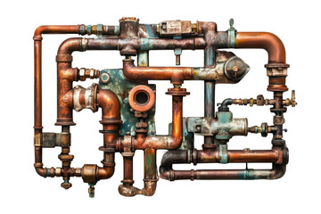 Naklejka premium Copper plumbing pipes and fittings on white background transparent background