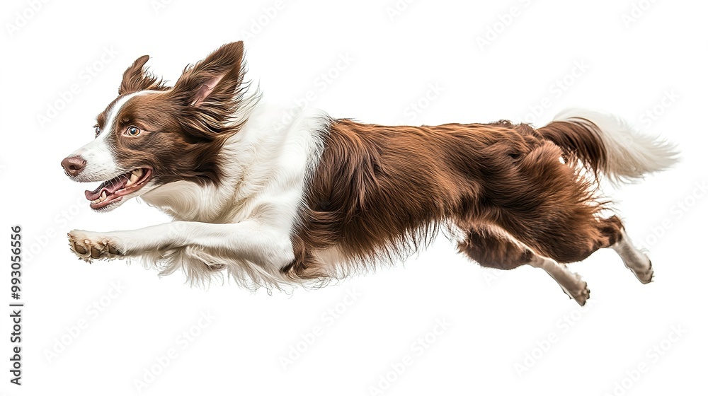 Canvas Prints Dog run side view isolated Brown white border collie jump Panorama dogs concept or white background 