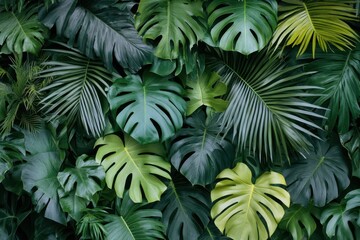 Naklejka premium Varied plant life. Tropical greenery crafted as wall art. Seamless patterns for interior decoration printing