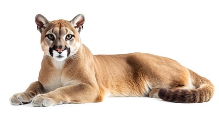 Obraz premium Cougar portrait standing lying sitting isolated white background 