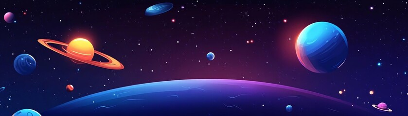 Fototapeta premium Aliens landing on Earth flat design, top view, outer space theme, animation, Splitcomplementary color scheme
